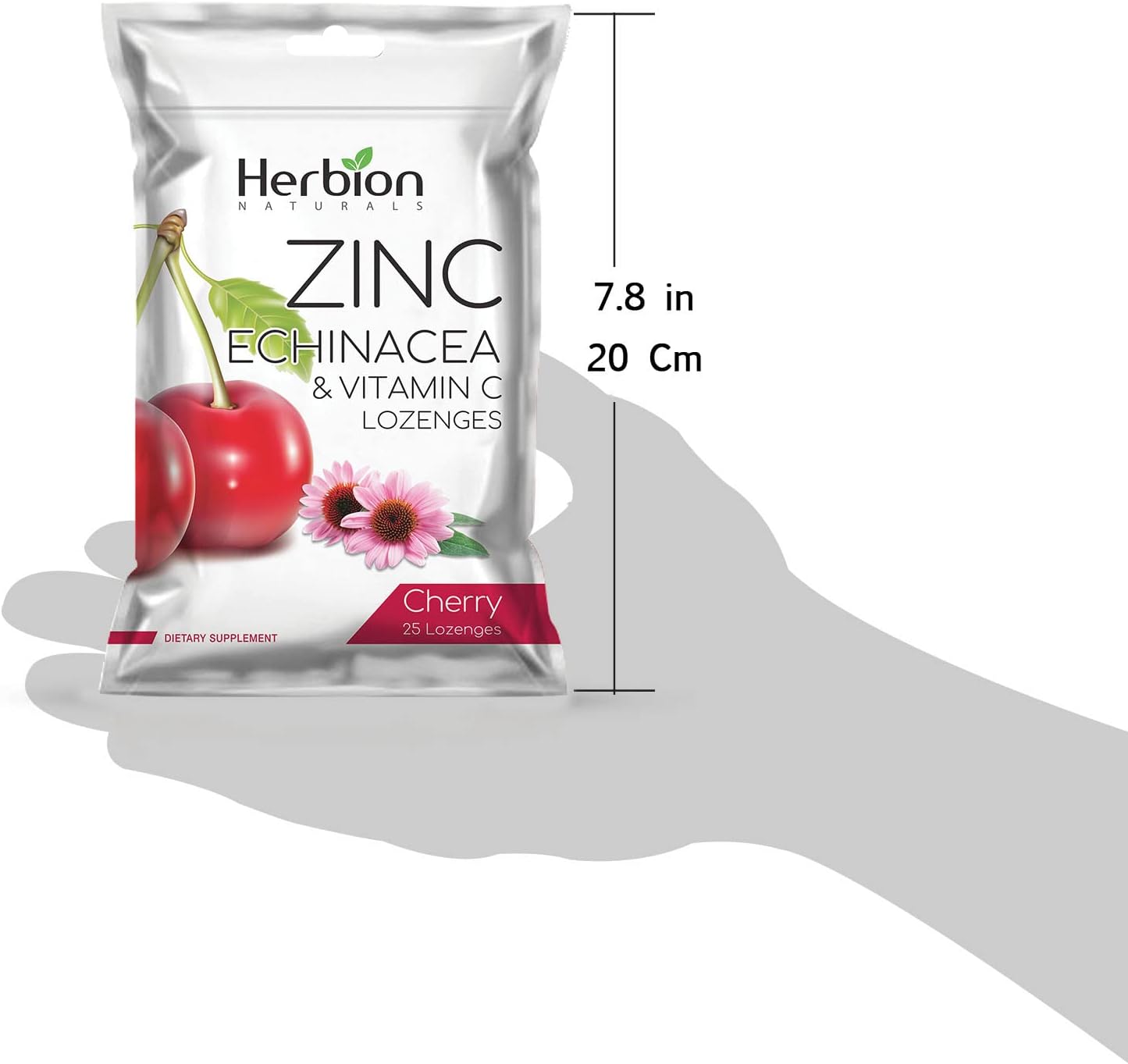 Herbion Naturals Immune Support Lozenges with Zinc, Echinacea, Vitamin C - 25 CT - Cherry Flavor - Dietary Supplement for Adults & Children 5+ - Promotes Wellness & Immune System Health