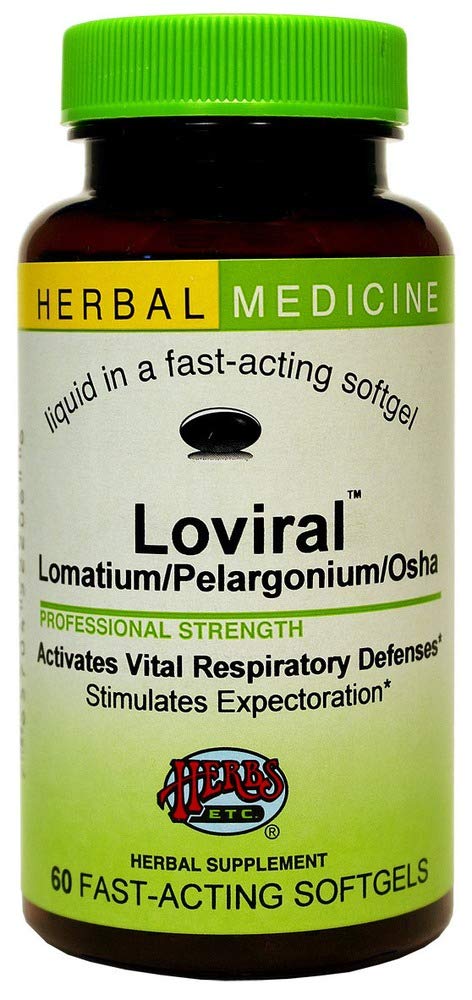 Herbs Etc. Loviral - Lung Health Supplement with Lomatium & Pelargonium - Herbal Respiratory Support - Gluten-Free Softgels - 60 Servings