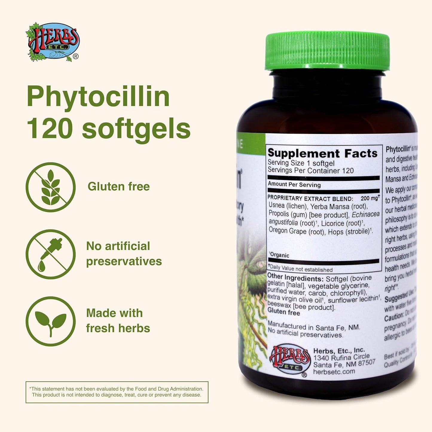 Herbs Etc. Phytocillin Softgels - Respiratory & Digestive Health Support Supplement - Herbal Formula for Healthy Breathing - 120 Servings