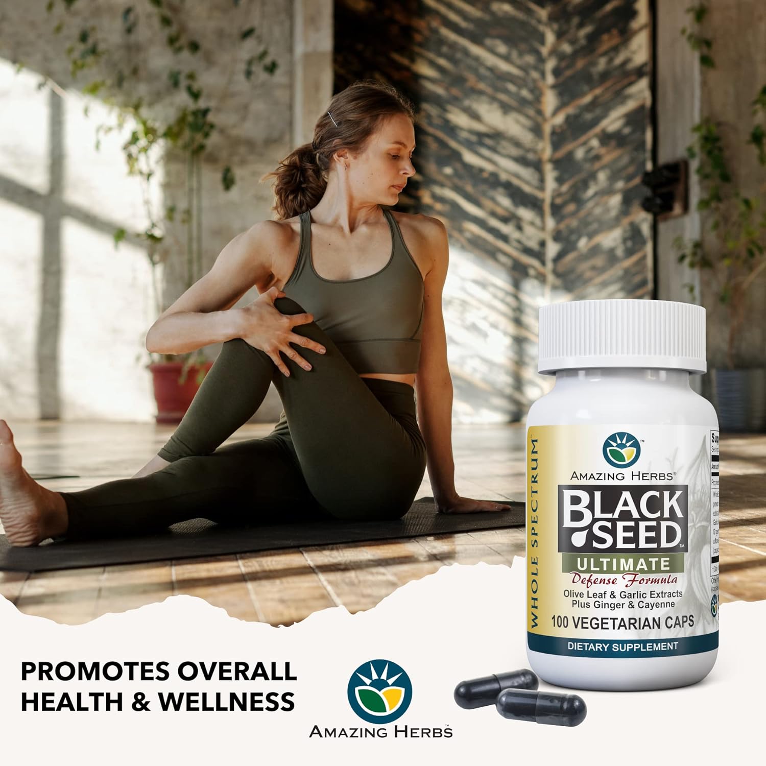 Herbs Whole Spectrum Black Seed Ultimate Capsules with Olive Leaf, Garlic, Ginger, Cayenne - 100 Count, Vegan & Gluten Free
