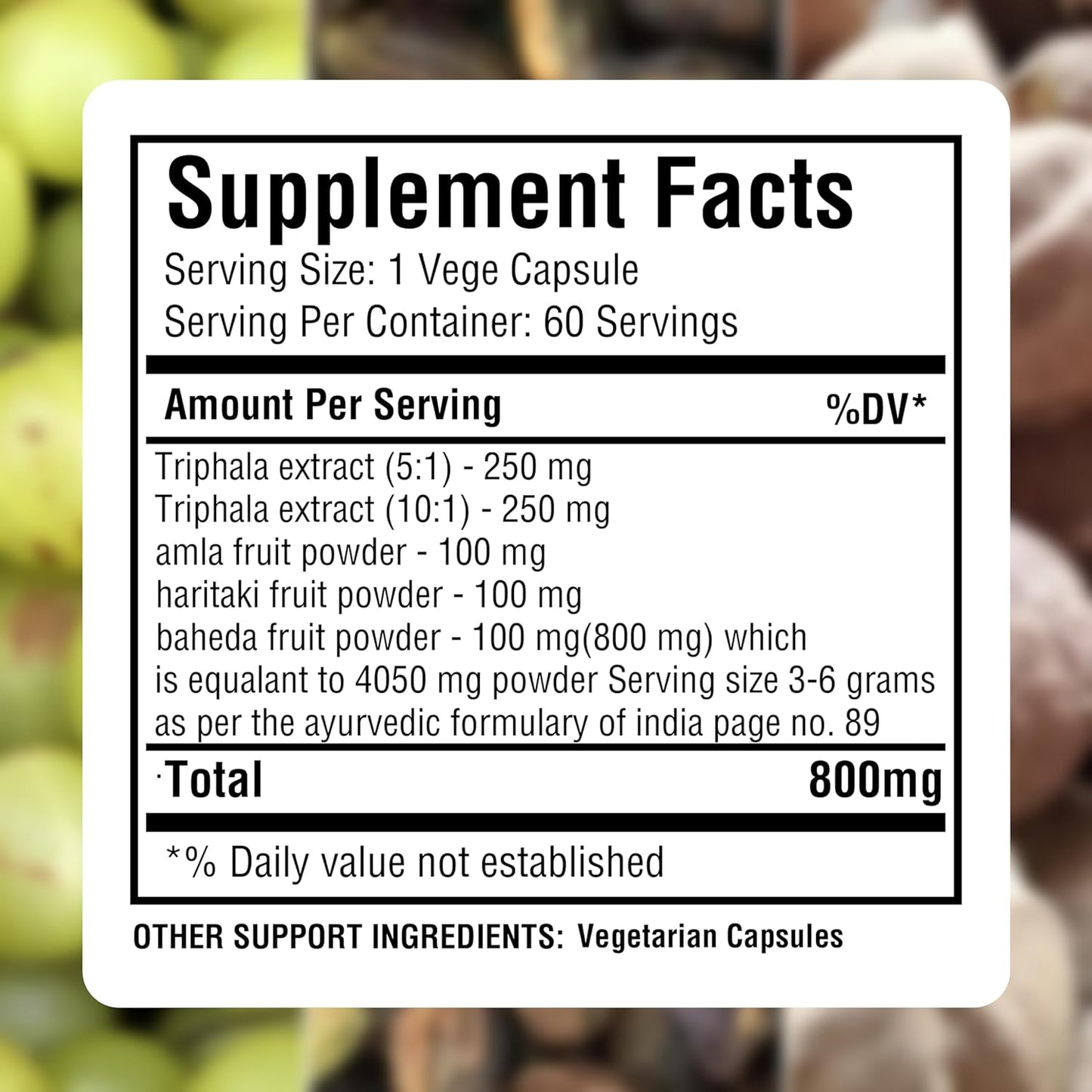 Herbsforever Triphala Capsules Extract 8:1 Ratio - 40% Amla, Haritaki & Bibhitaki - Daily Detox, Cleanse & Rejuvenate - 60 Veg Caps