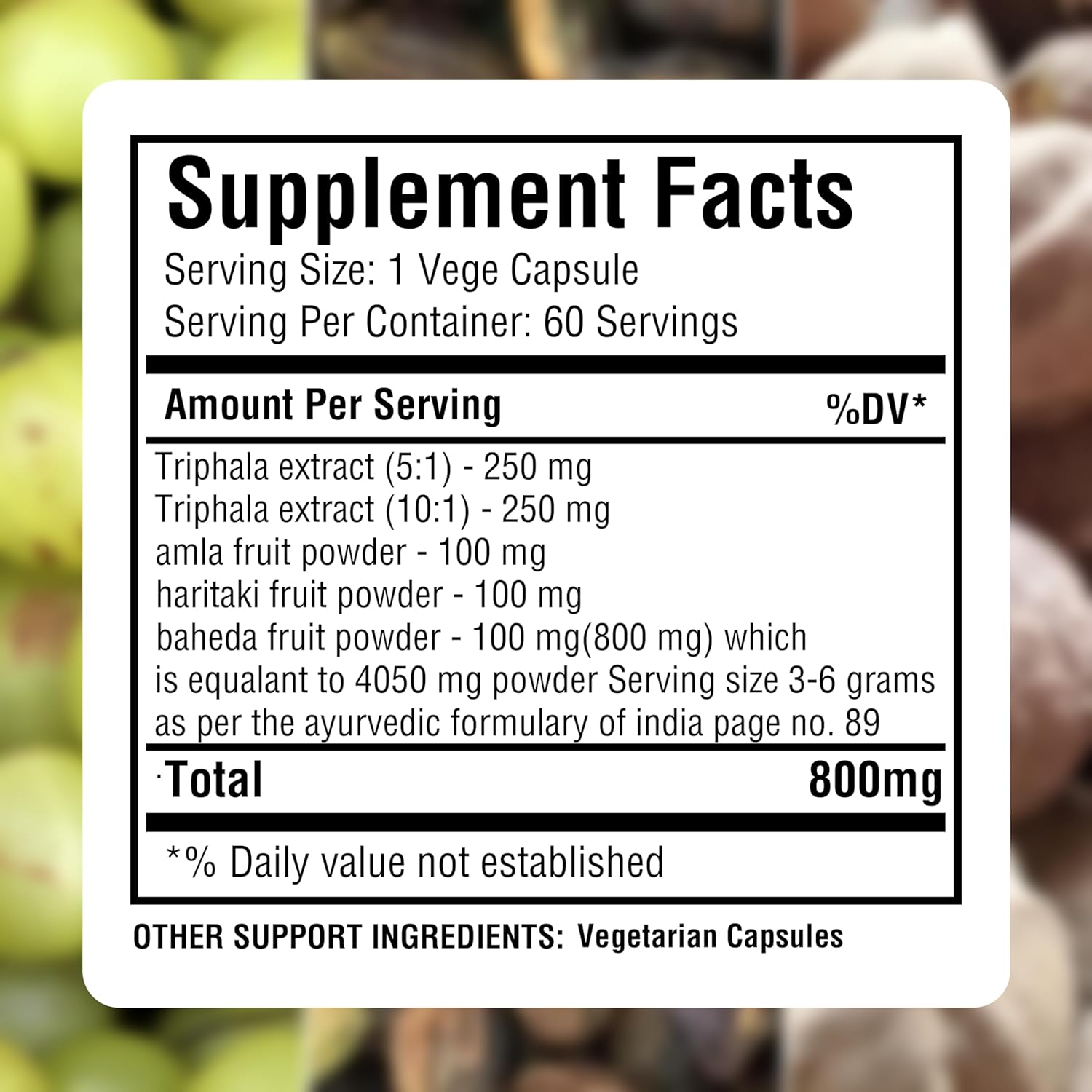 Herbsforever Triphala Capsules Extract 8:1 Ratio - 40% Amla, Haritaki & Bibhitaki - Daily Detox, Cleanse & Rejuvenate - 60 Veg Caps