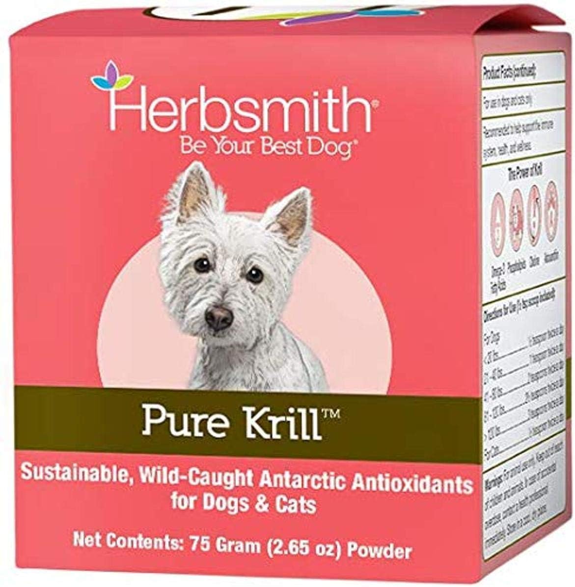 Herbsmith Pure Krill for Dogs - Wild-Caught Antarctic Krill with Astaxanthin - Ready-to-Use Omega 3s - 75g Pack