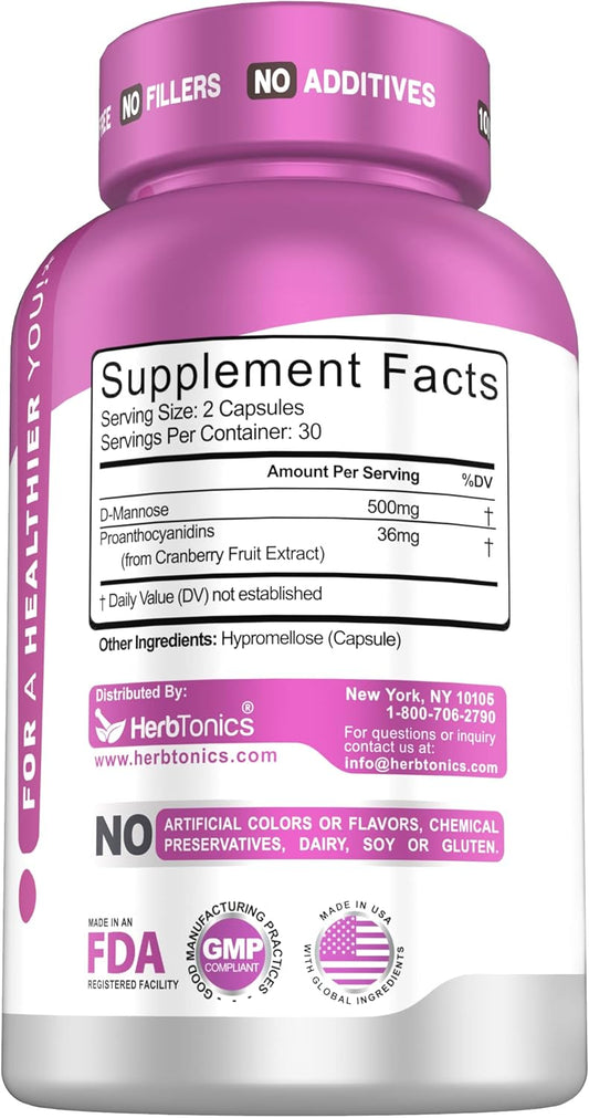 Herbtonics Fast Acting UTI Treatment with 36mg PAC | Cranberry Supplement for Urinary Tract Support - 60 Count (Pack of 2)