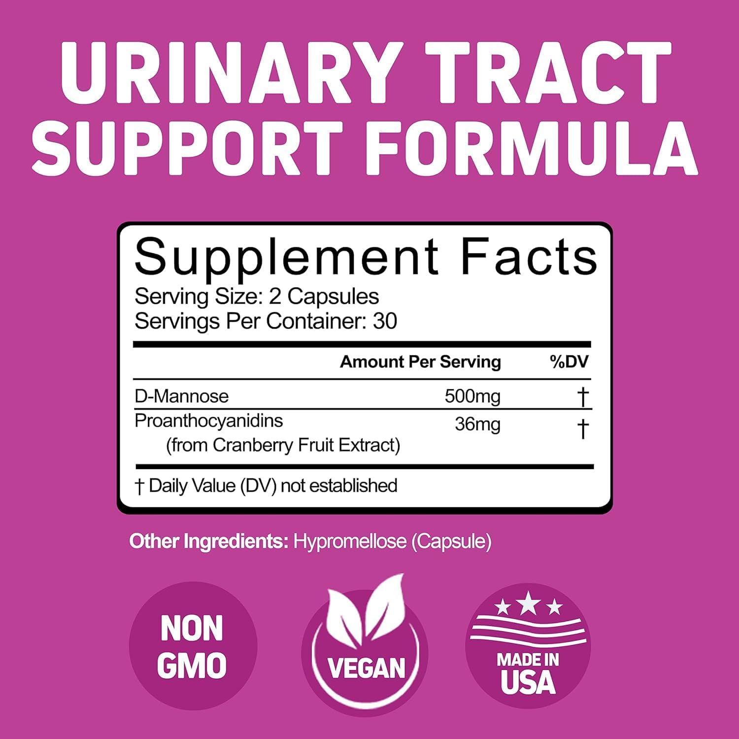 Herbtonics Fast Acting UTI Treatment with 36mg PAC | Cranberry Supplement for Urinary Tract Support - 60 Count (Pack of 2)