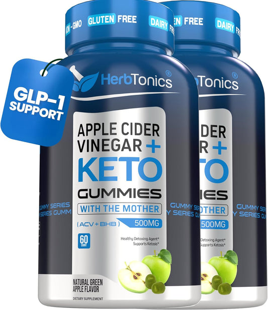 Herbtonics Keto ACV Gummies - Digestion & Detox - Sugar Free BHB Formula - Raw Apple Cider Vinegar - 120 Vegan Gummies