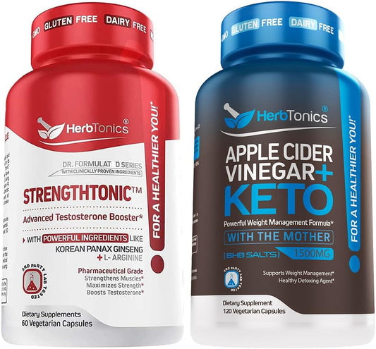 Herbtonics Strength & Stamina Enhancer Pills for Men - Energy, Strength, Stamina Enhancement with Apple Cider Vinegar Capsules and Keto BHB - Ginseng Supplement for Size Increase