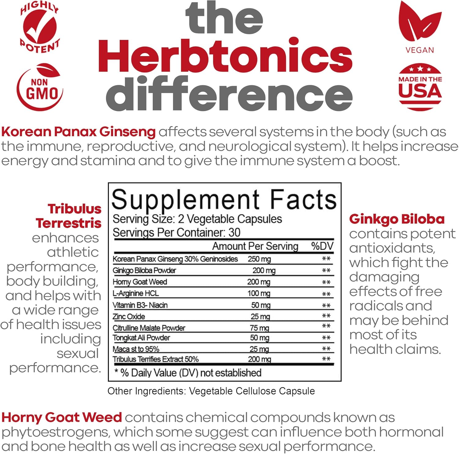Herbtonics Strength & Stamina Enhancer Pills for Men - Energy, Strength, Stamina Enhancement with Apple Cider Vinegar Capsules and Keto BHB - Ginseng Supplement for Size Increase