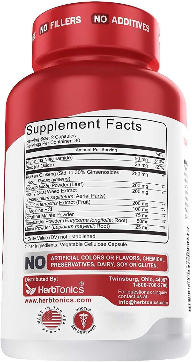 Herbtonics Strength & Stamina Enhancer Pills for Men - Energy, Strength, Stamina Enhancement with Apple Cider Vinegar Capsules and Keto BHB - Ginseng Supplement for Size Increase