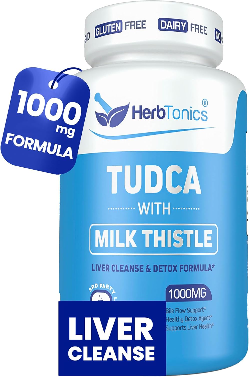 Herbtonics TUDCA & Milk Thistle 1000mg Liver Cleanse Detox Bile Salts Supplement 60 Vegan Capsules