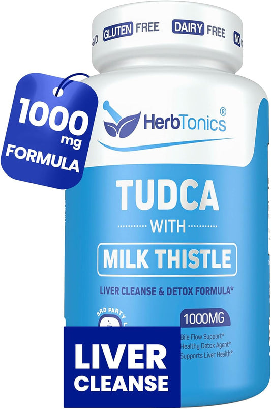 Herbtonics TUDCA & Milk Thistle 1000mg Liver Cleanse Detox Bile Salts Supplement 60 Vegan Capsules
