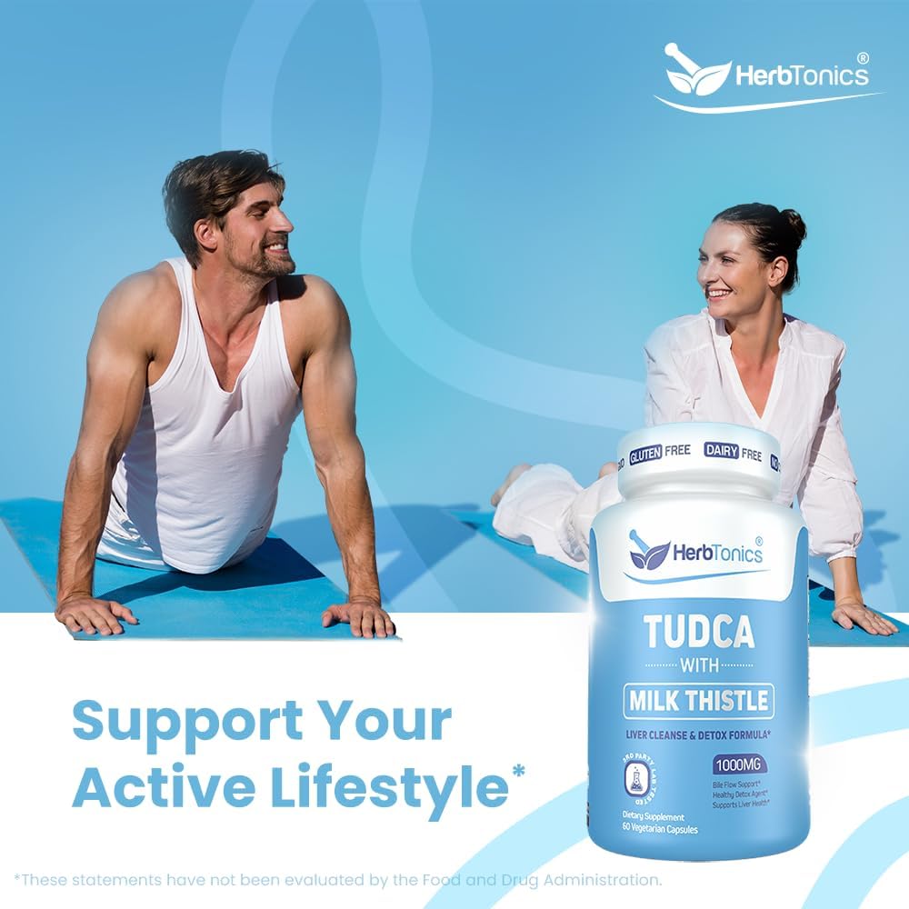 Herbtonics TUDCA & Milk Thistle 1000mg Liver Cleanse Detox Bile Salts Supplement 60 Vegan Capsules