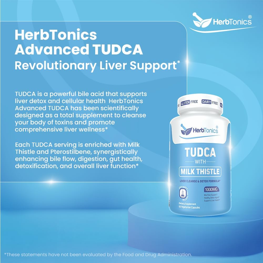 Herbtonics TUDCA & Milk Thistle 1000mg Liver Cleanse Detox Bile Salts Supplement 60 Vegan Capsules