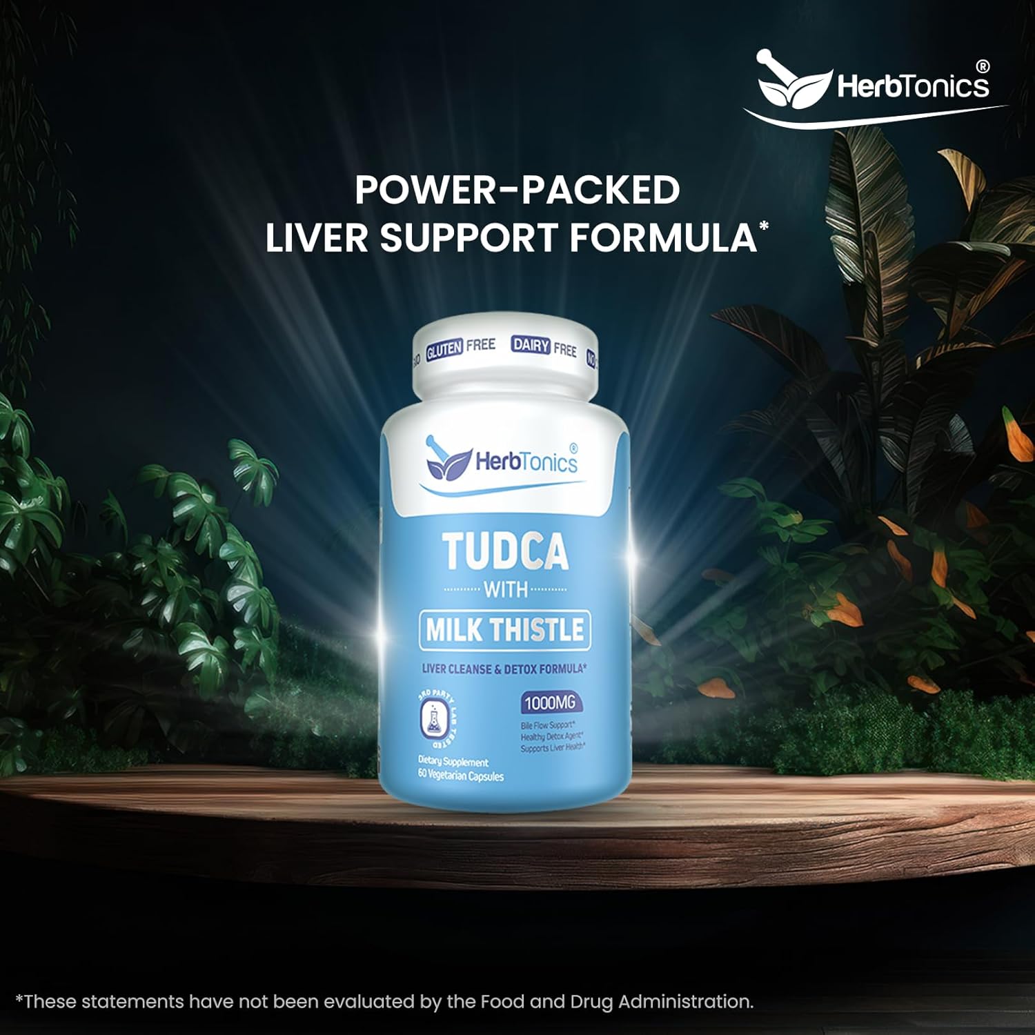 Herbtonics TUDCA & Milk Thistle 1000mg Liver Cleanse Detox Bile Salts Supplement 60 Vegan Capsules