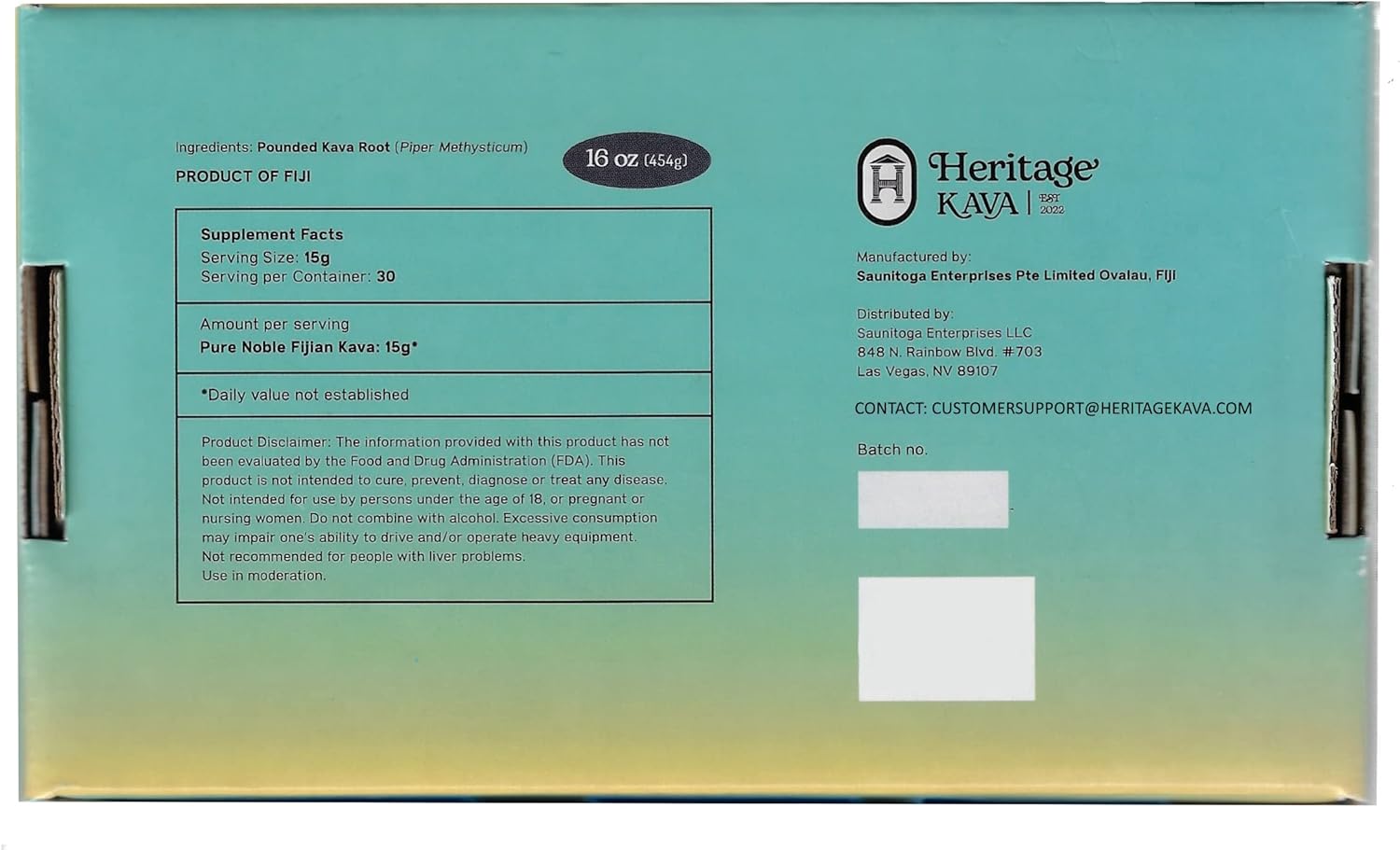 Heritage Kava Premium Fiji Noble Kava Root Powder - 16 Ounces/1 Pound