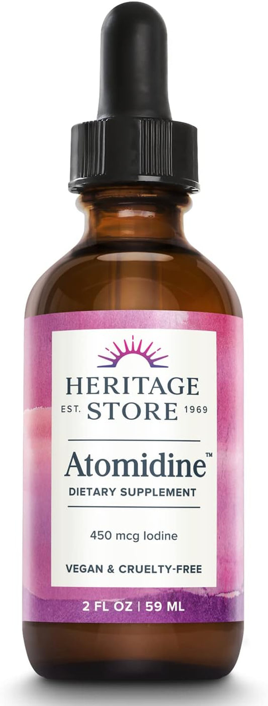 Heritage Store Atomidine Liquid Iodine Drops for Healthy Thyroid Support, Bioavailable & Vegan Formula, 450mcg, 2 fl oz