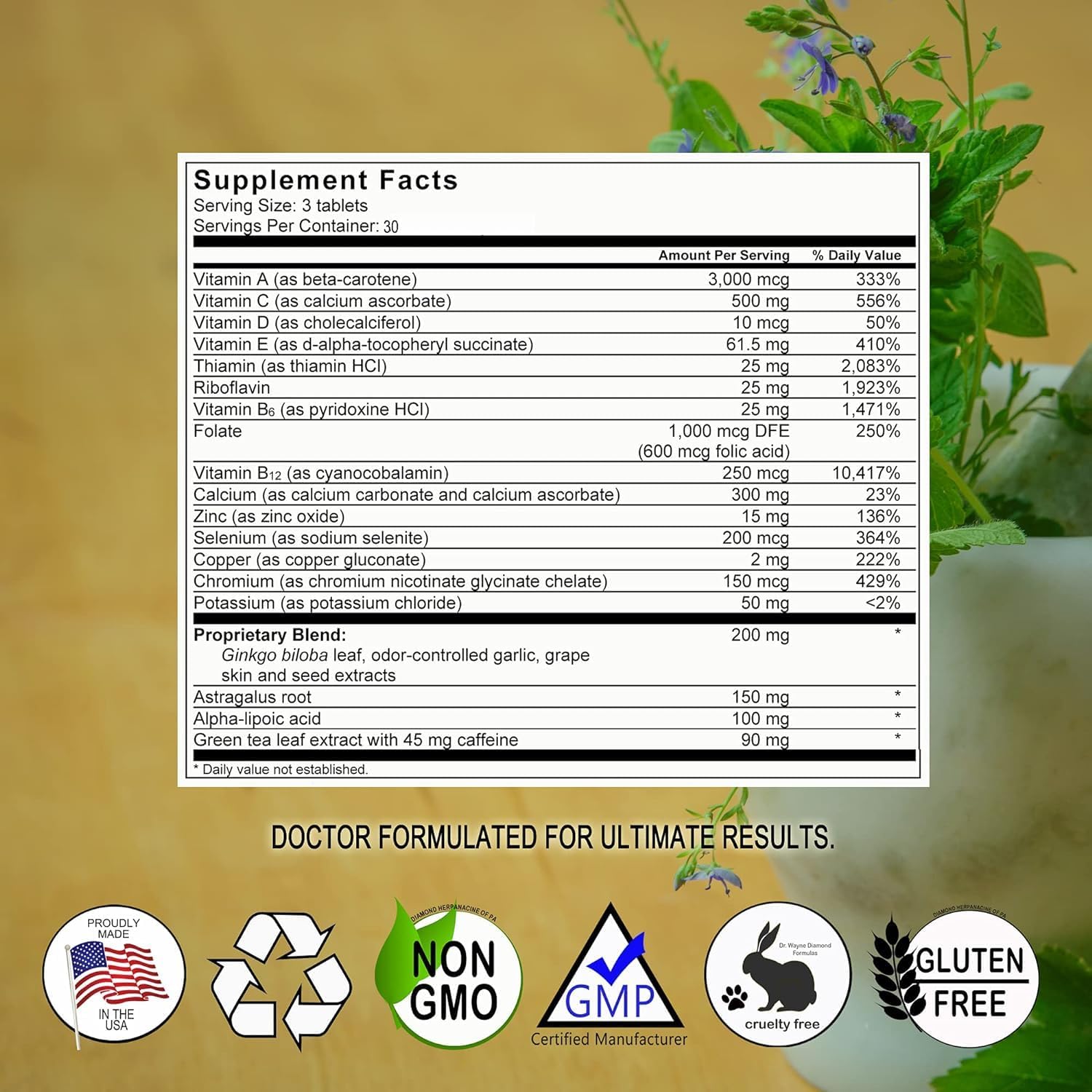 Herpanacine Diamond Healthy Horizons Multivitamin - 90 Count - Natural Stress Relief & Essential Nutrients - Daily Multivitamin for Men and Women