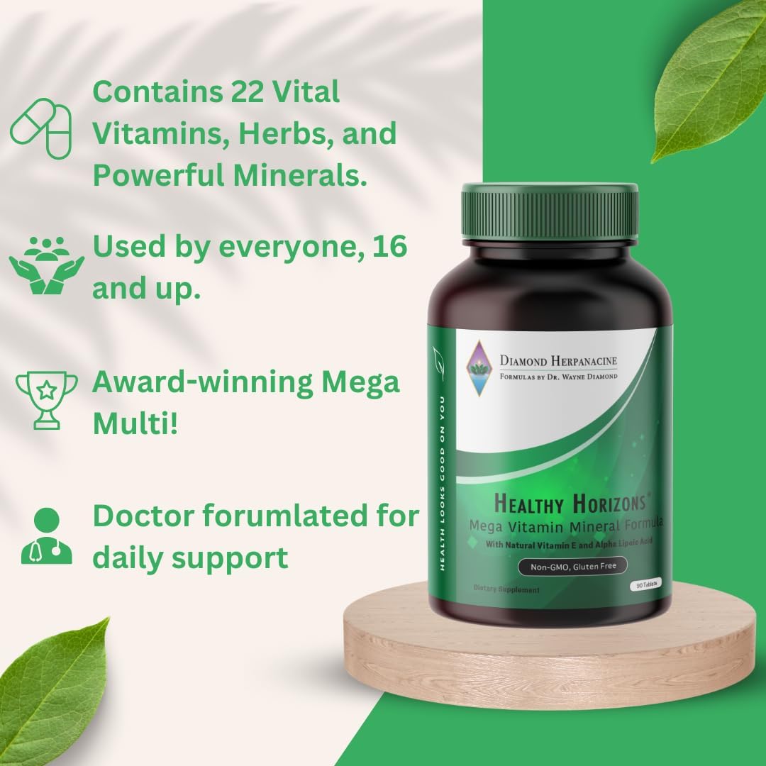 Herpanacine Diamond Healthy Horizons Multivitamin - 90 Count - Natural Stress Relief & Essential Nutrients - Daily Multivitamin for Men and Women