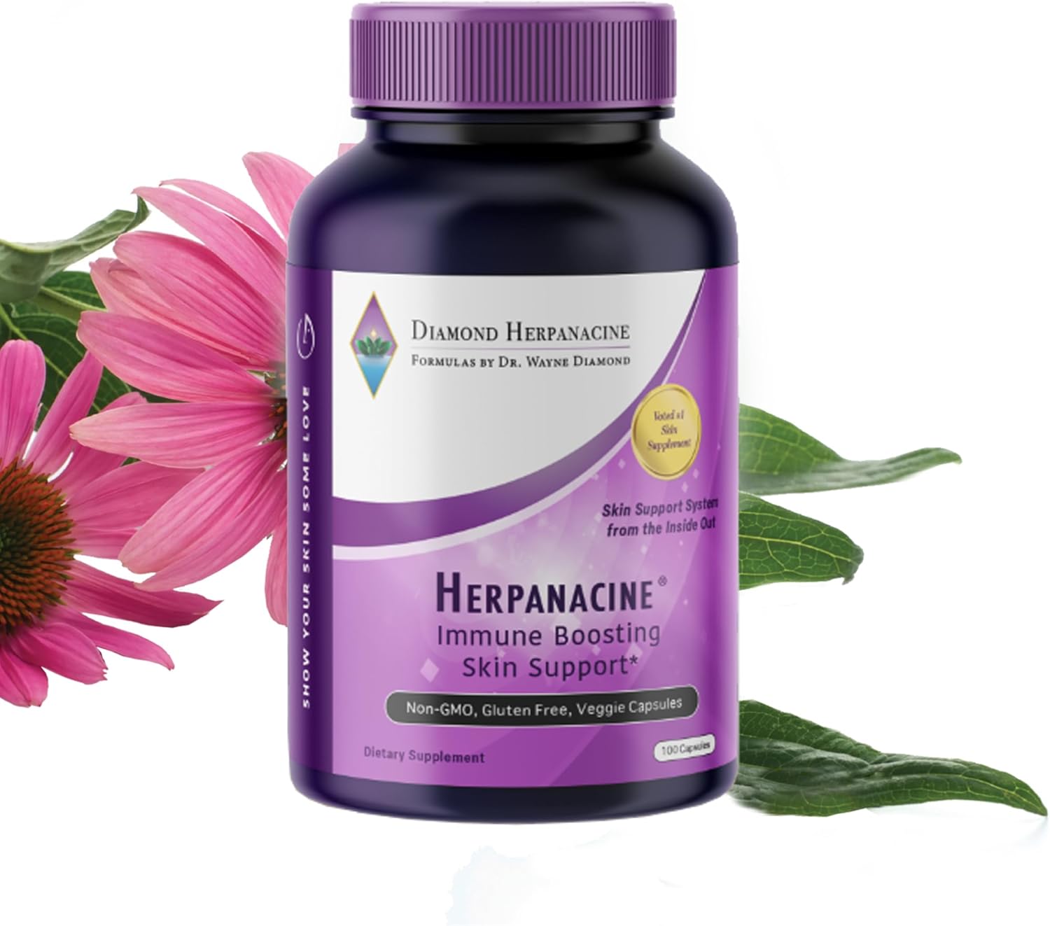 Herpanacine Diamond Natural Skin Care and Immune Support Vitamins - Clear Skin & Immune System Support - Natural Ingredients - 100 Count