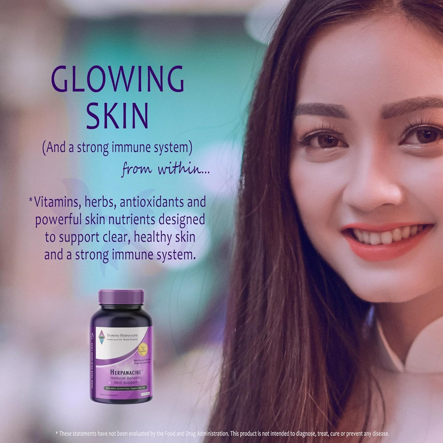 Herpanacine Diamond Natural Skin Care and Immune Support Vitamins - Clear Skin & Immune System Support - Natural Ingredients - 100 Count