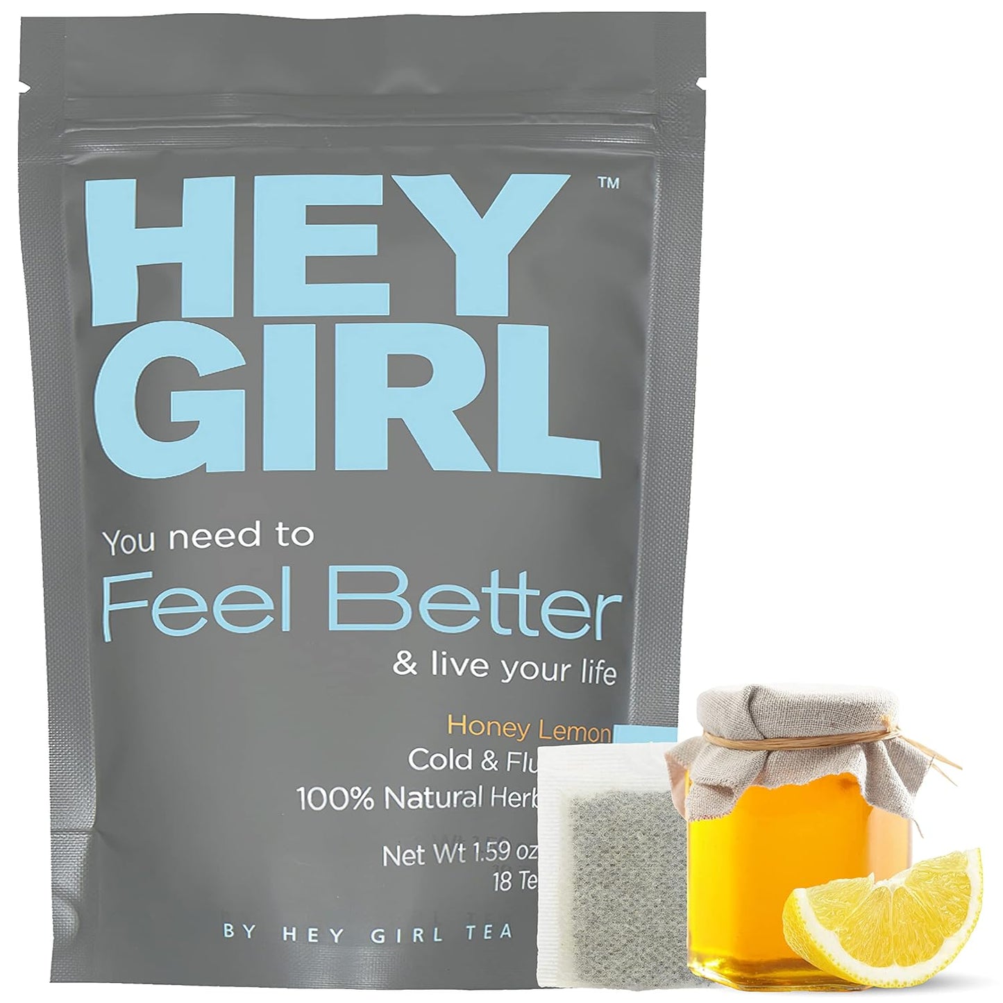 Hey Girl Energy + Immune Tea Bundle - Energize and Boost Vitality with Feel Better Herbal Tea - Immune Support with Echinacea, Elderberry, Vitamin C, Ginseng, and Ginger