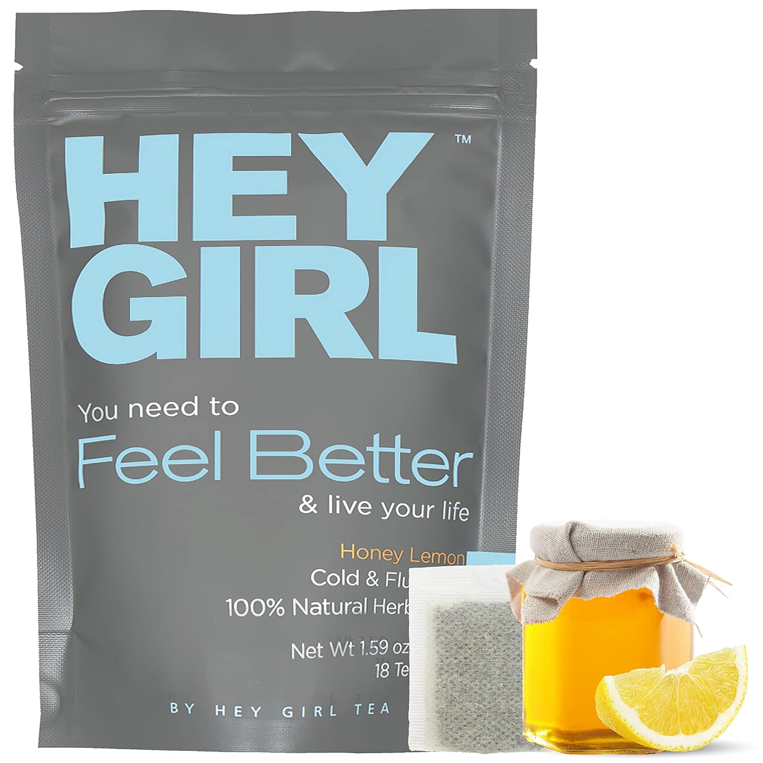 Hey Girl Energy + Immune Tea Bundle - Energize and Boost Vitality with Feel Better Herbal Tea - Immune Support with Echinacea, Elderberry, Vitamin C, Ginseng, and Ginger