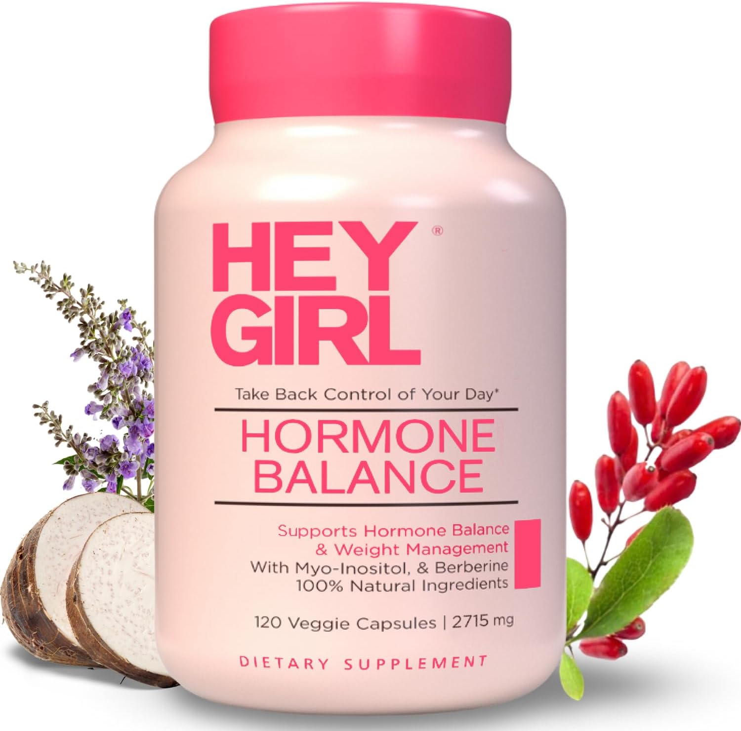 Hey Girl Hormone Balance for Women - 12in1 Menopause, PCOS, PMS Support - Myo-Inositol, Berberine, Maca Root, Black Cohosh, DIM, Dong Quai - 120 Capsules
