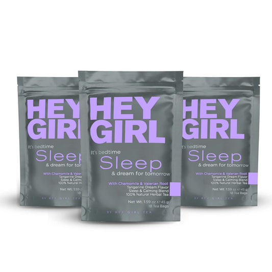 Hey Girl Sleep Tea - Herbal Bedtime Tea Bags for Adults with Chamomile, Passion Flower, Valerian Root - Relaxing Night Time Tea - 3-pack Relaxation Gifts for Women