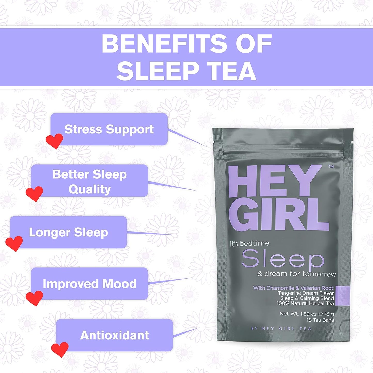 Hey Girl Tea Sleep Tea - Herbal Bedtime Tea with Chamomile, Passion Flower, Valerian Root - Relaxing Night Time Tea for Women - 2-pack Gift Set