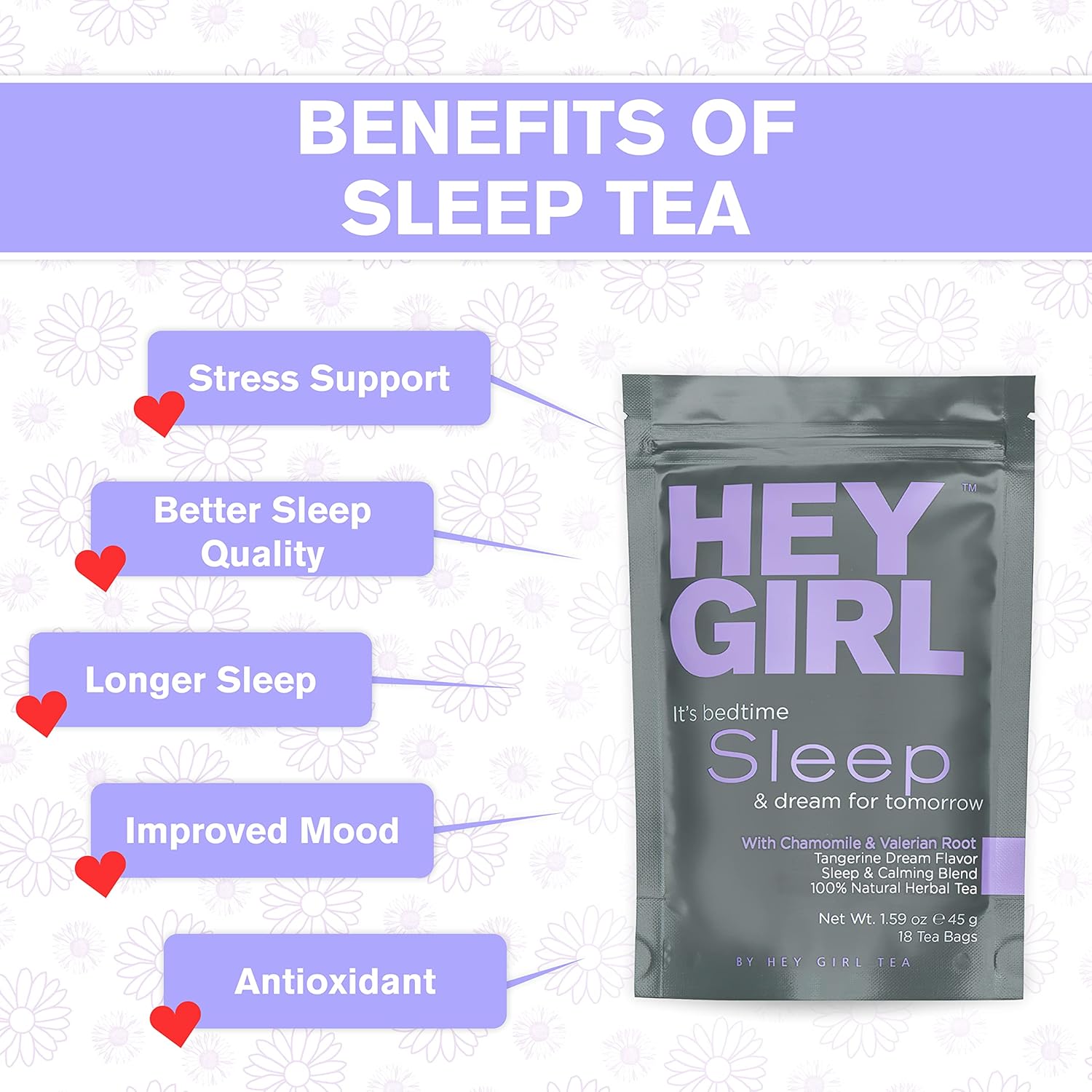 Hey Girl Tea Sleep Tea - Herbal Bedtime Tea with Chamomile, Passion Flower, Valerian Root - Relaxing Night Time Tea for Women - 2-pack Gift Set