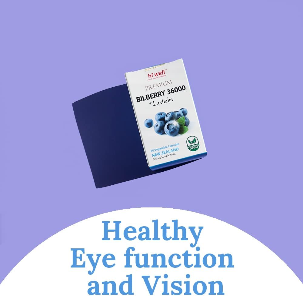 Hi Well Premium Bilberry 36000 + Lutein 12mg Capsules - Pure & Natural New Zealand Formula