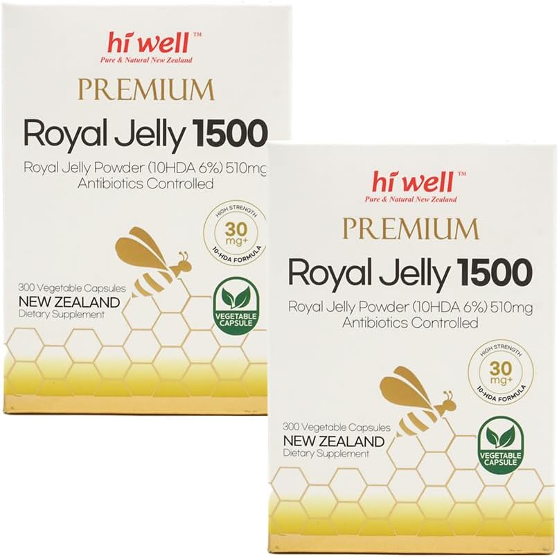 Hi Well Premium Royal Jelly 1500 Vegetarian Capsules - Pure & Natural New Zealand Supplement (Pack of 2)