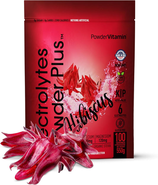 Hibiscus Electrolyte Powder Plus: 100 Servings, Zero Calorie Keto Hydration Powder with Potassium, Calcium, and Magnesium