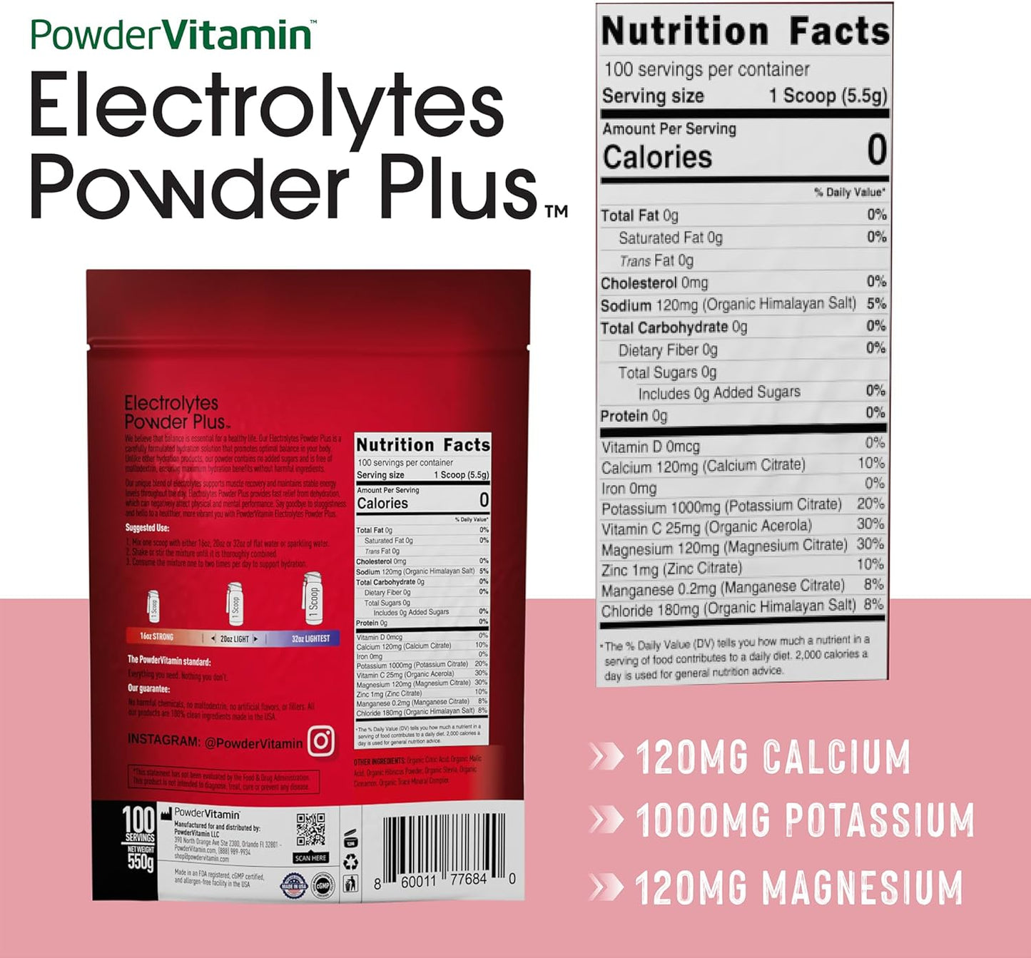 Hibiscus Electrolyte Powder Plus: 100 Servings, Zero Calorie Keto Hydration Powder with Potassium, Calcium, and Magnesium