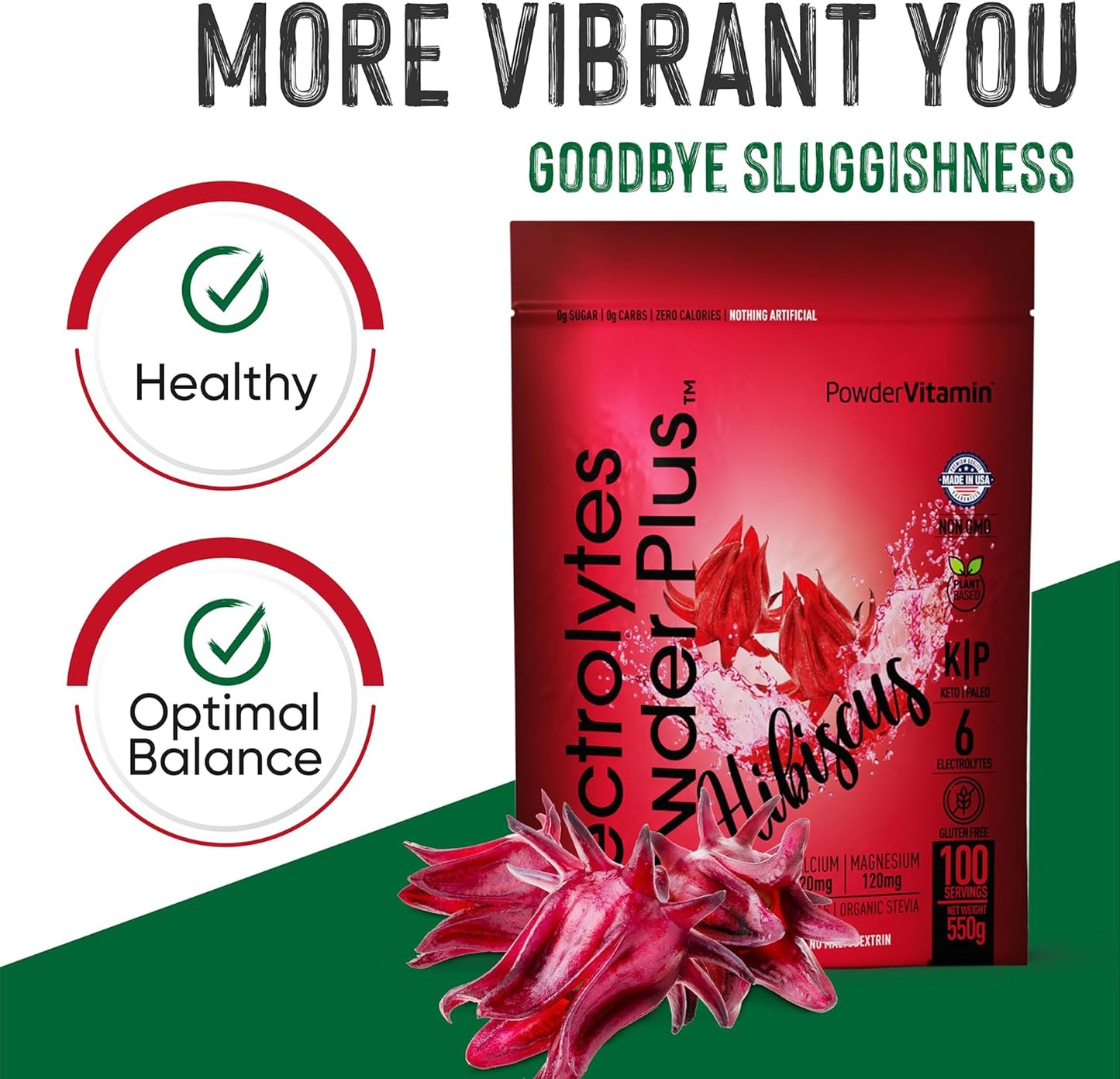 Hibiscus Electrolyte Powder Plus: 100 Servings, Zero Calorie Keto Hydration Powder with Potassium, Calcium, and Magnesium