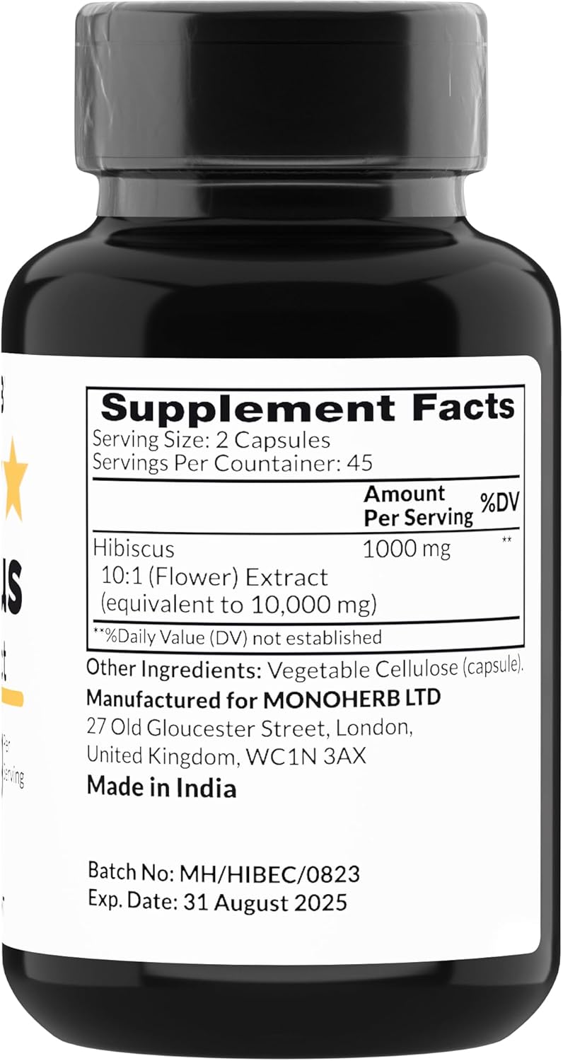 Hibiscus Extract Capsules - 1000 mg, 90 Vegetarian Capsules by MONOHERB
