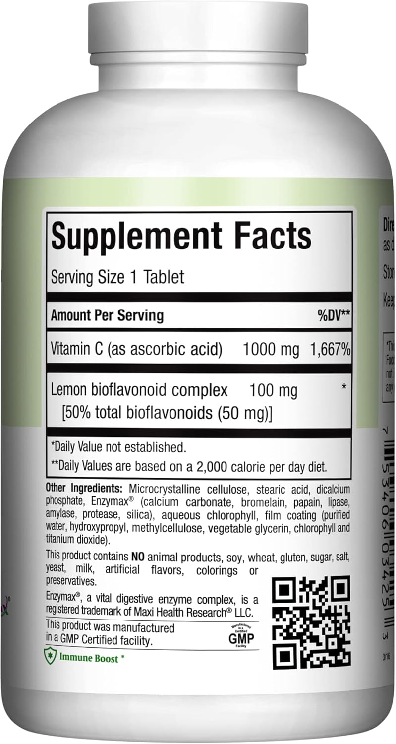 High Absorption 1000mg Vitamin C Tablets - Gluten Free Kosher Non GMO Immune Support Supplement - 250 Count