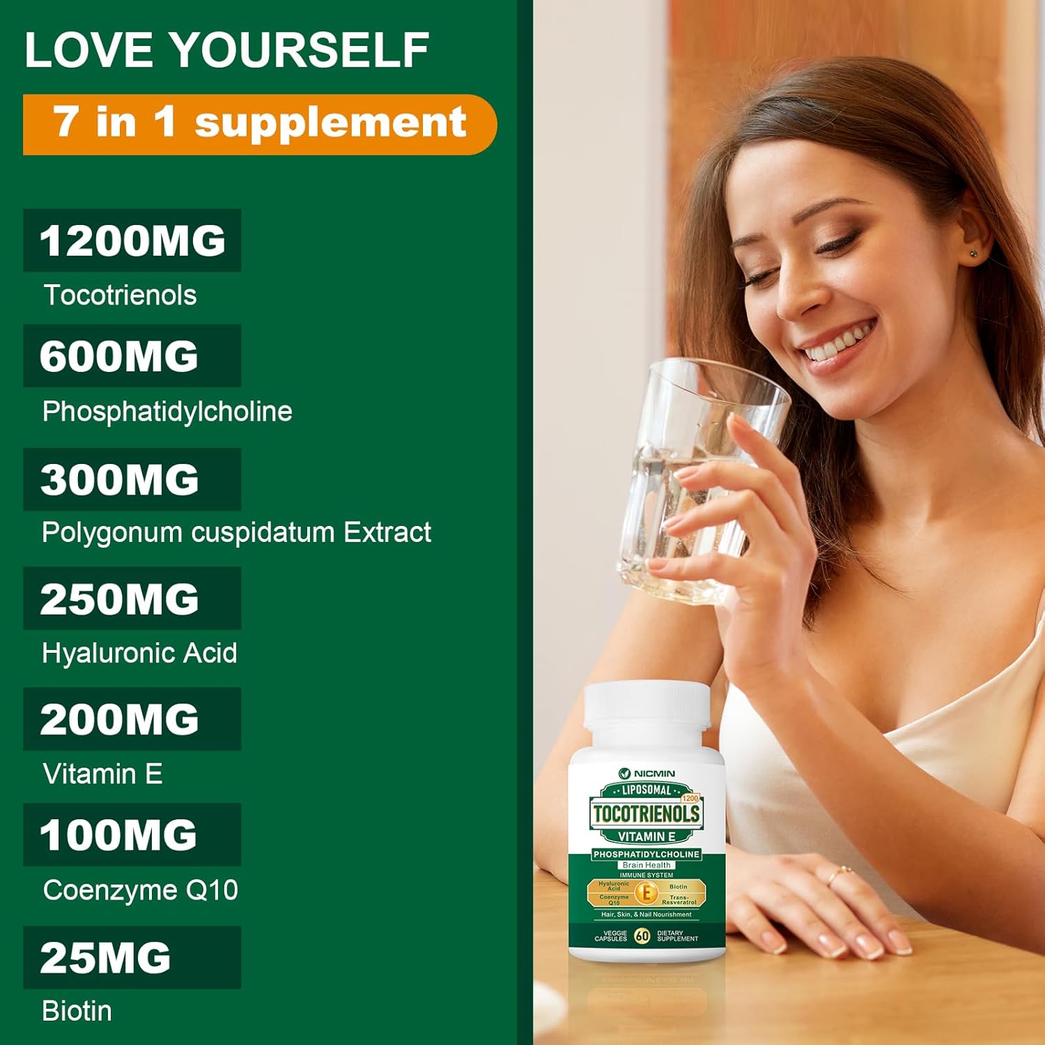 High Absorption 1200MG Vitamin E Tocotrienols Supplement with Phosphatidylcholine - 60 Capsules