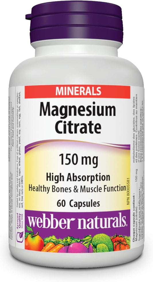 High Absorption 150 mg Magnesium Citrate Capsules by webber naturals - 60 Count