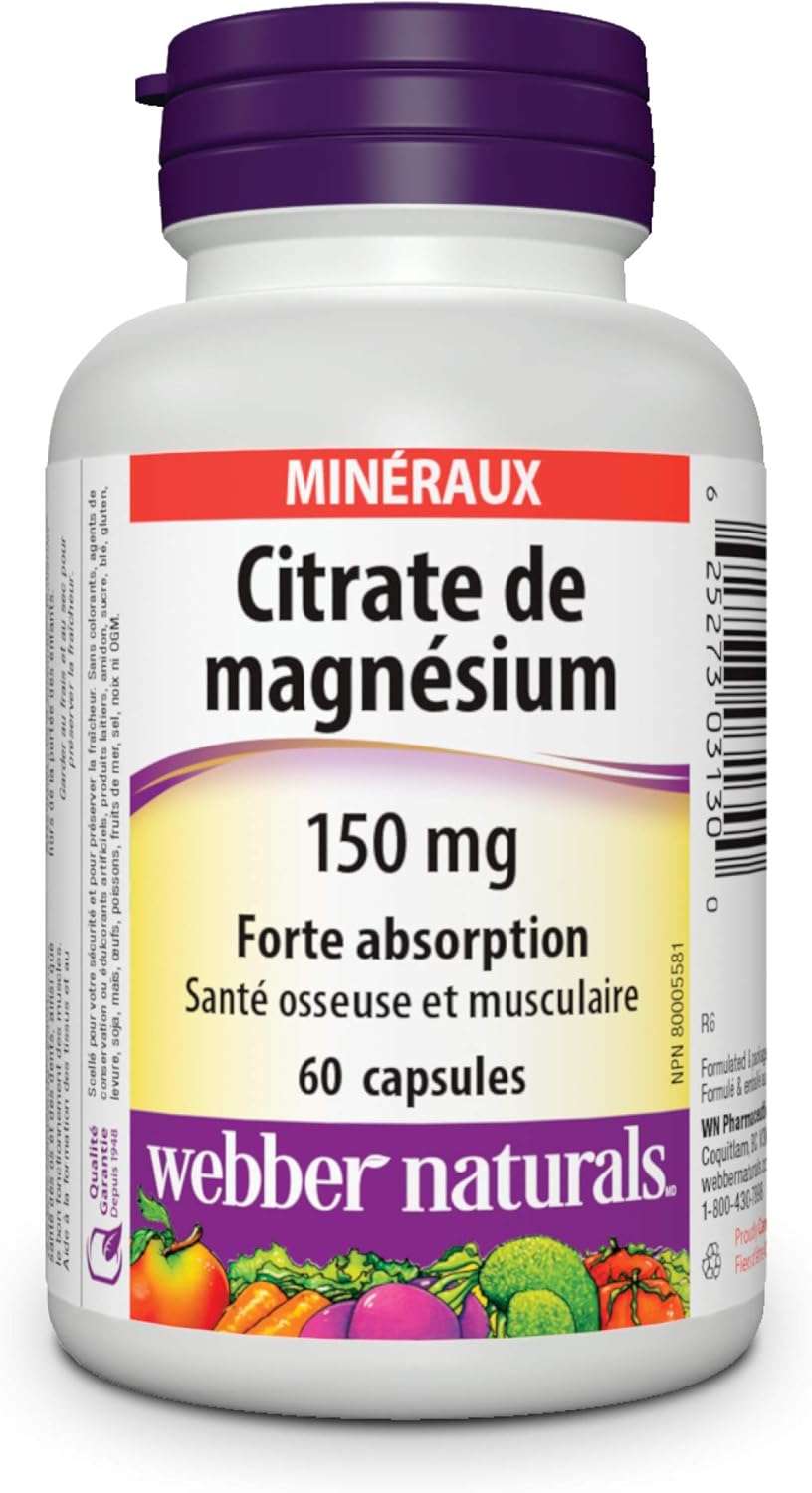 High Absorption 150 mg Magnesium Citrate Capsules by webber naturals - 60 Count
