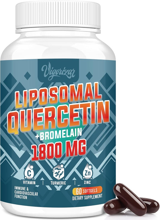High Absorption 1600 MG Liposomal Quercetin Phytosome Softgels with Bromelain, Zinc, and Vitamin C - Immunity and Respiratory Support - 60 Count