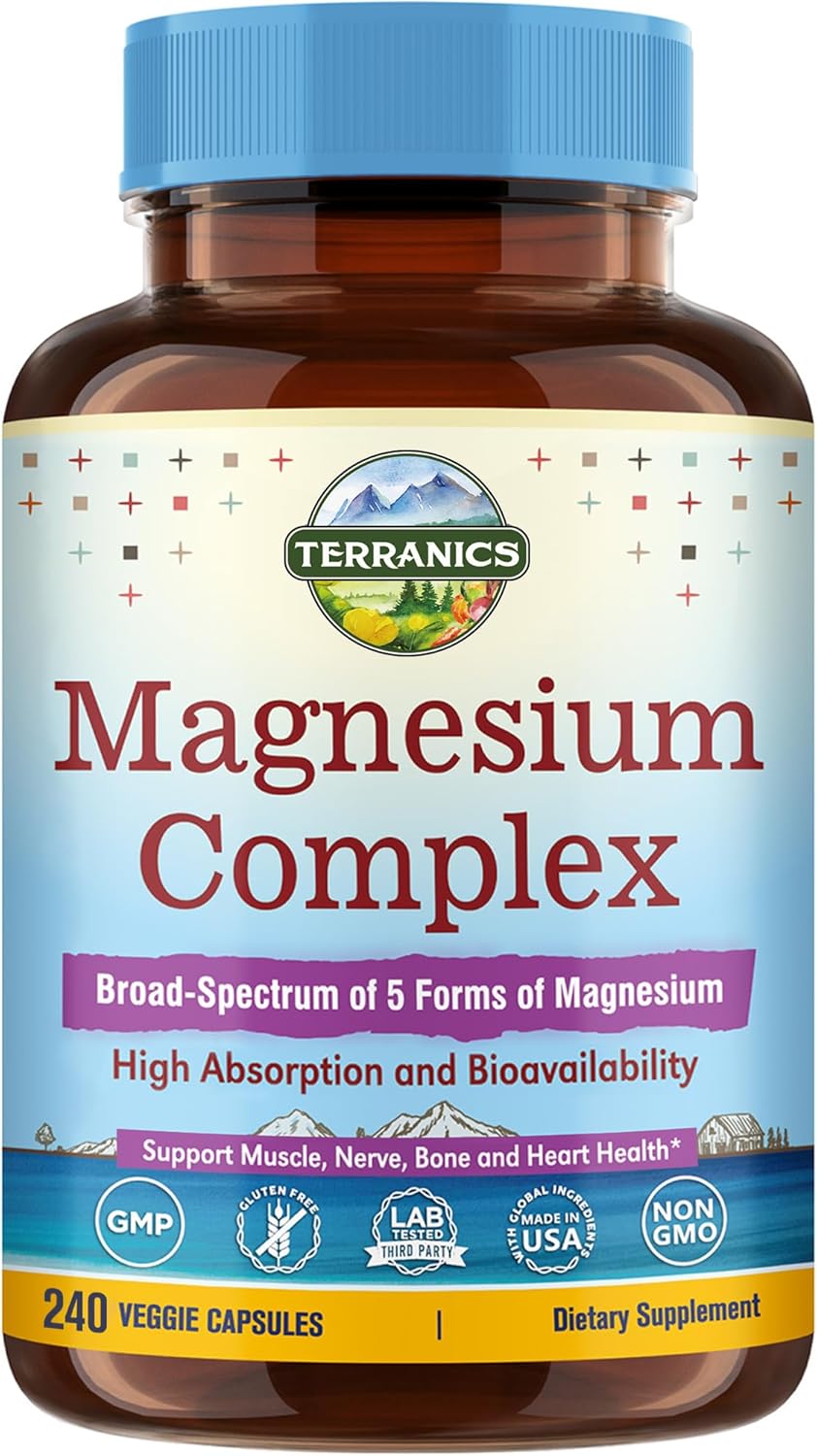 High Absorption 5-in-1 Magnesium Complex Supplement 500mg - Magnesium Glycinate, Citrate, Malate, Aspartate, Gluconate - Non-GMO Vegan Capsules for Sleep & Heart Health - 240 Magnesio Capsules