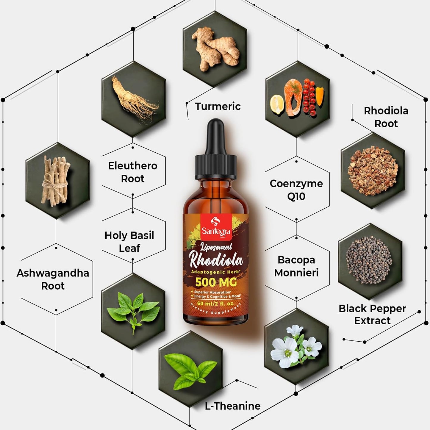 High Absorption 57,000 MG Liposomal Rhodiola Rosea Liquid Supplement for Energy, Stress, Mood - Vegan 240ml Tincture