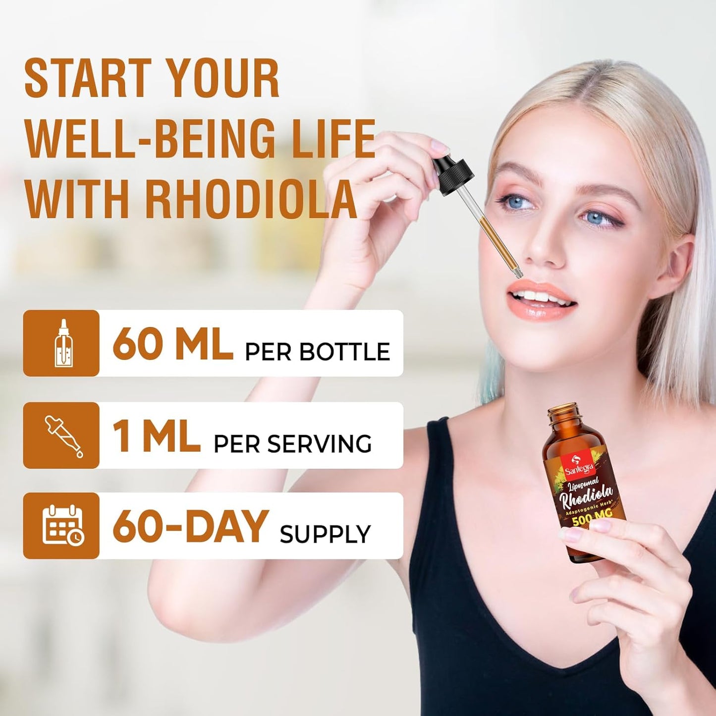 High Absorption 57,000 MG Liposomal Rhodiola Rosea Liquid Supplement for Energy, Stress, Mood - Vegan 240ml Tincture