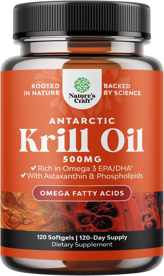 High Absorption Antarctic Krill Oil Softgels - Omega 3 Fatty Acid Supplement with EPA, DHA, Astaxanthin, and Phospholipids - Wild Caught Fish Oil Omega 3 Supplement for Heart Health and Joint Support