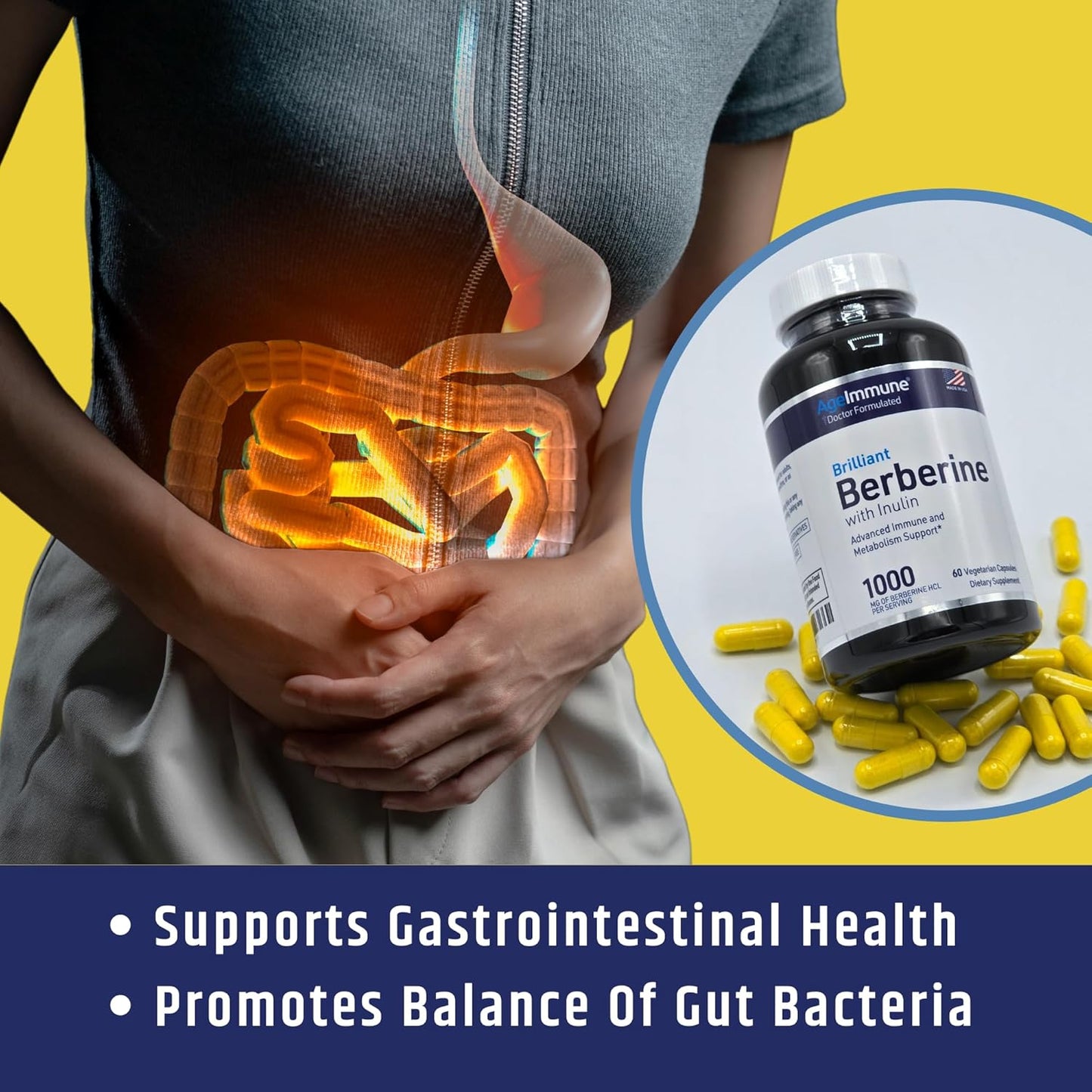 High Absorption Berberine 1000mg Supplement with Inulin Prebiotic - Doctor Formulated for Immune Support - 500mg Berberine per Capsule - Trusted Doctor-Owned Brand