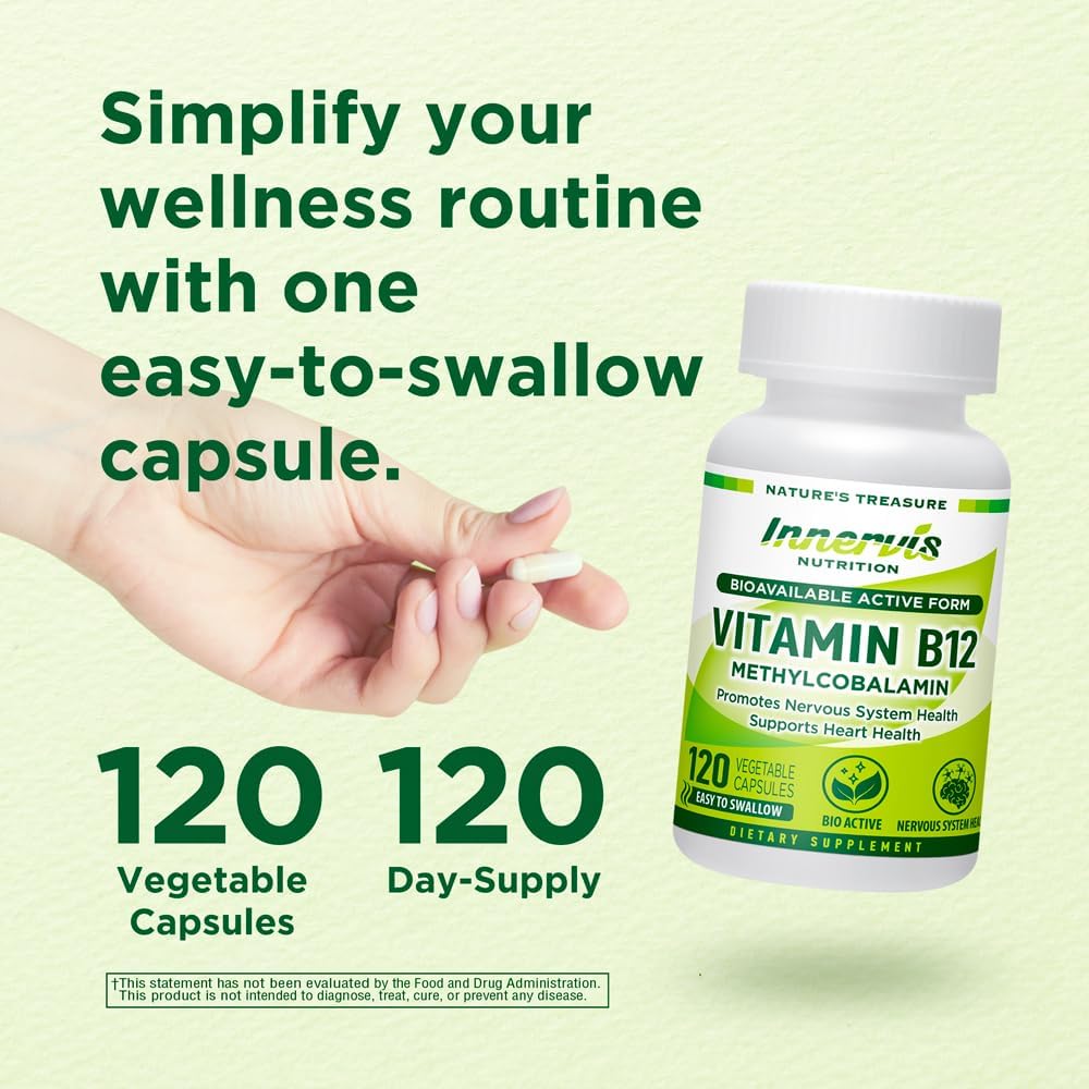 High Absorption BioActive B12 Methylcobalamin 1000mcg - Supports Energy, Nerve & Heart Health - 120 Vegan Capsules - Non-GMO - Made in USA