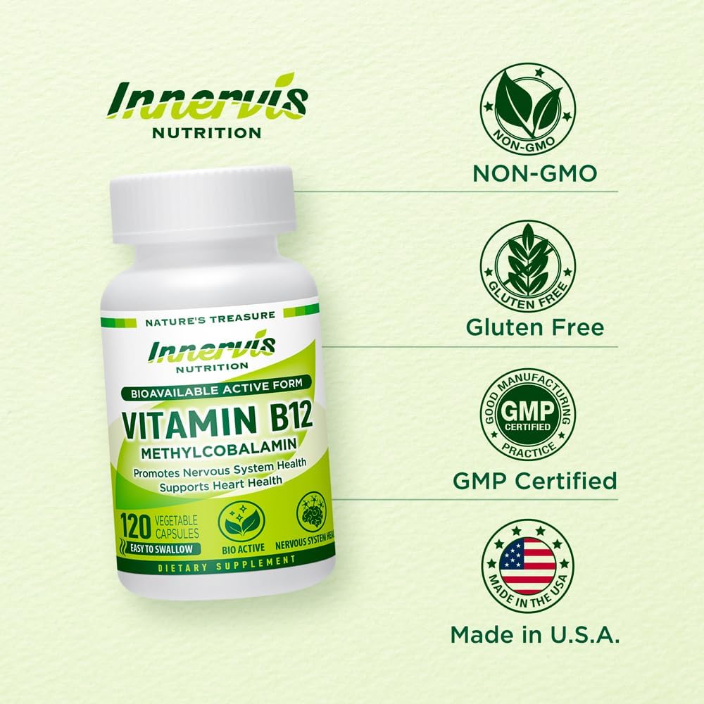 High Absorption BioActive B12 Methylcobalamin 1000mcg - Supports Energy, Nerve & Heart Health - 120 Vegan Capsules - Non-GMO - Made in USA