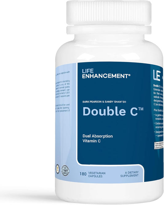 High Absorption Buffered Vitamin C with Calcium - 608mg Vitamin C & 61mg Calcium - 180 Capsules