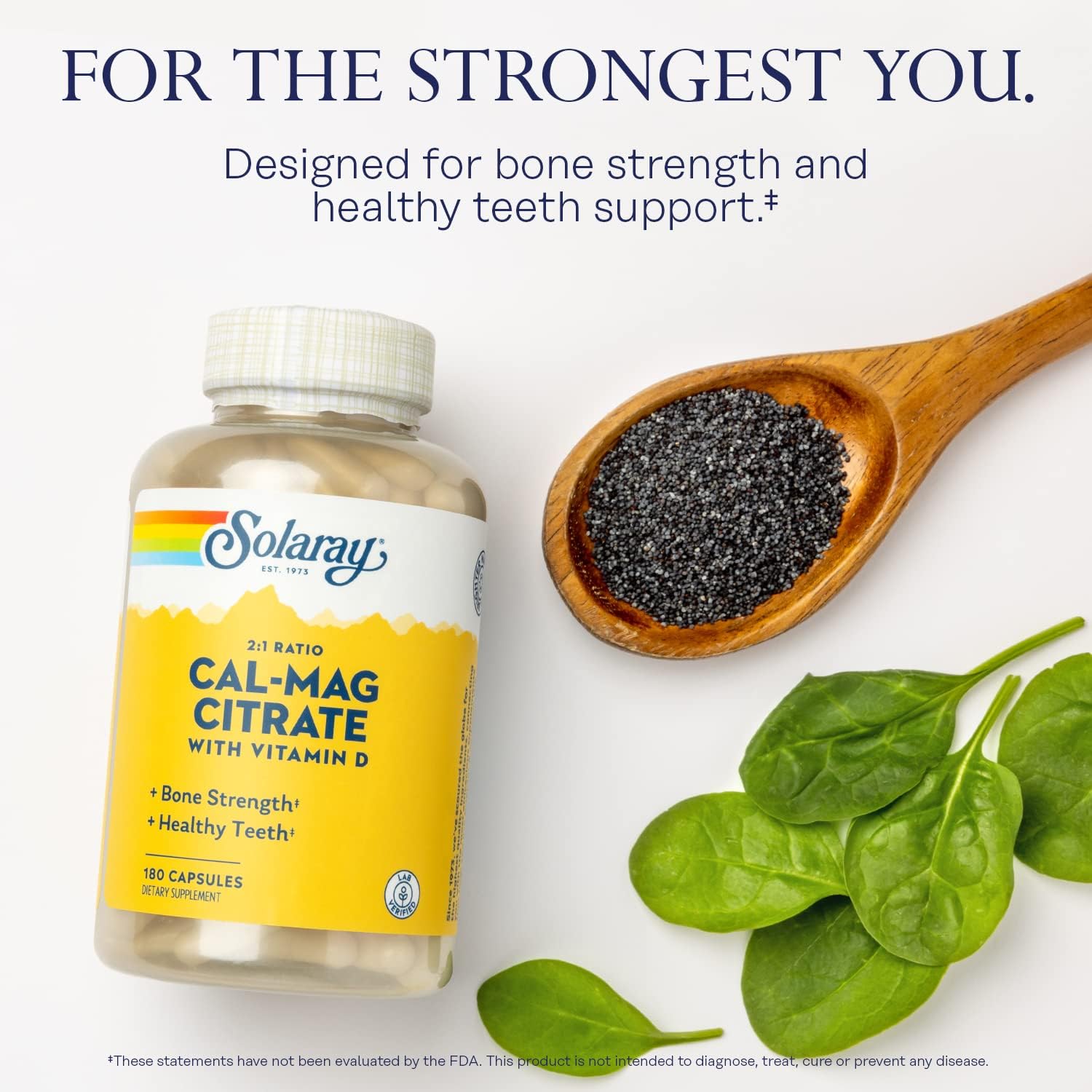 High Absorption Calcium & Magnesium Citrate 2:1 Ratio with Vitamin D-3 - 180 Capsules for Healthy Bones, Muscles, and Nervous System Support